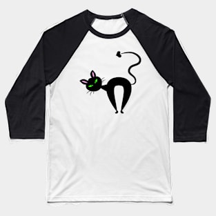 Black Cartoon Cat Baseball T-Shirt